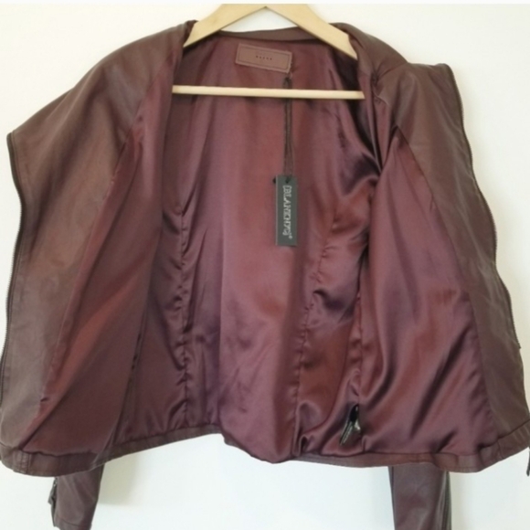 Blank NYC Moto Biker Jacket size large Vegan Burgundy Pl - Picture 2 of 5
